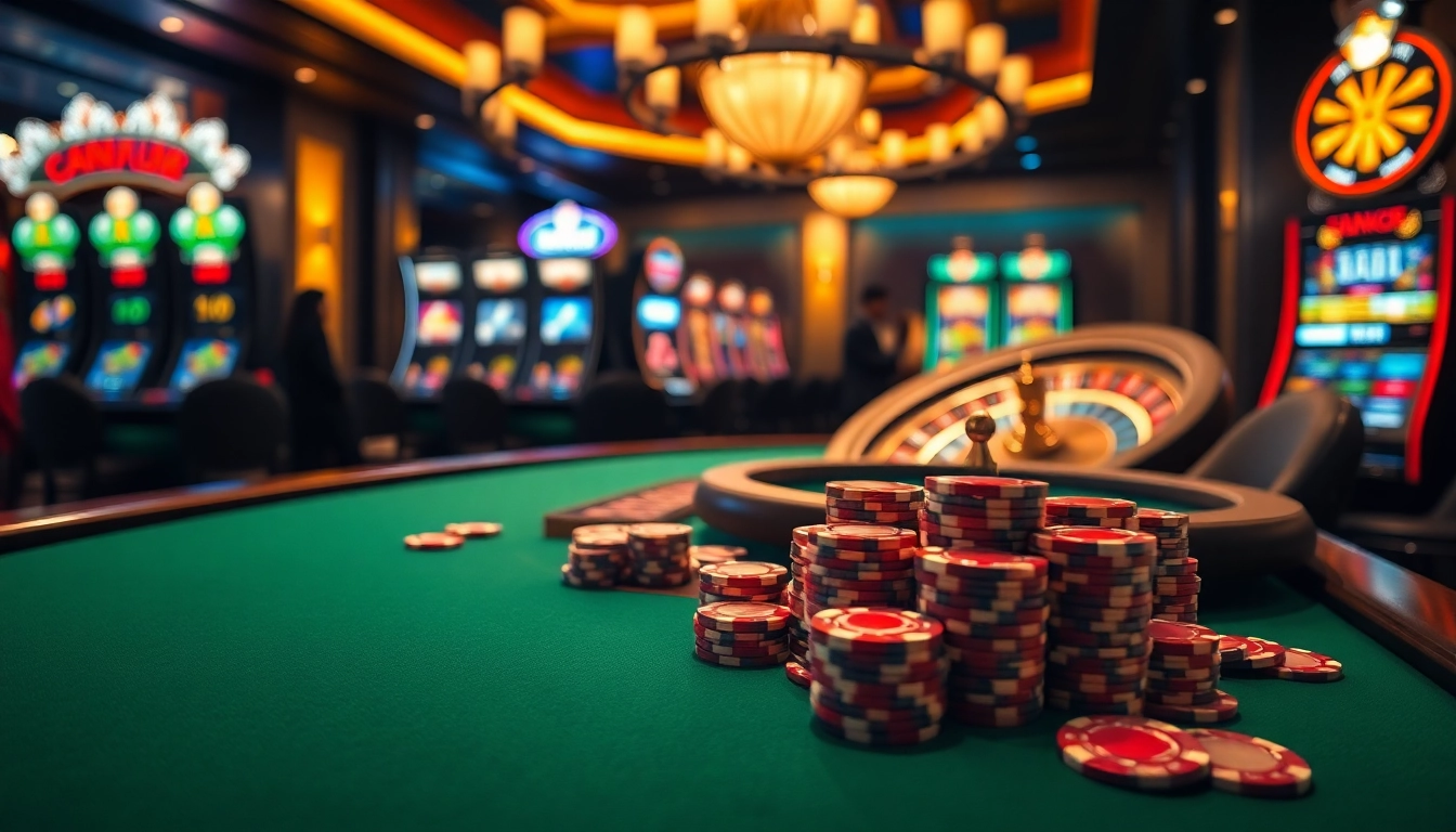 A captivating scene of professional gamblers enjoying a game at nhà cái nk88 with vibrant poker chips and an enticing roulette wheel.