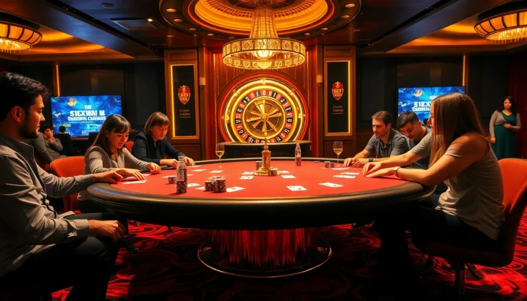 Exciting poker gameplay at S8 casino with players strategizing over stylish cards and chips.