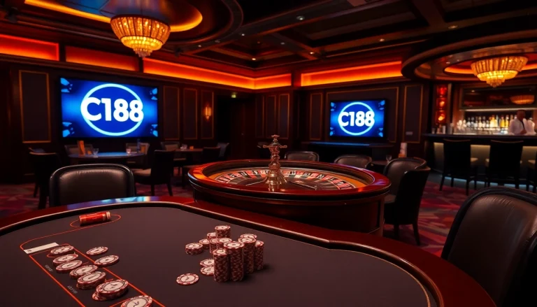 Play a thrilling game at C168’s luxurious casino with sleek tables and vibrant atmosphere.