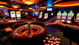 Experience the thrill of 555 win with vibrant casino visuals showcasing gambling excitement.