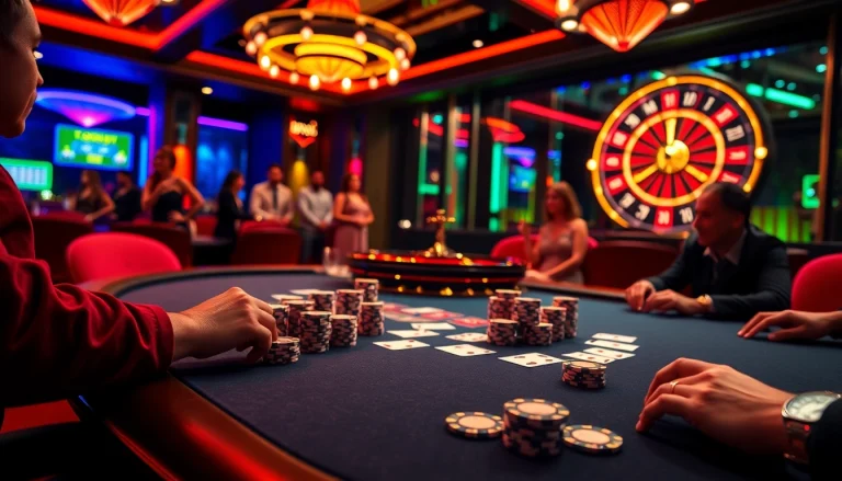 Exciting game of poker at UU88 with vibrant casino elements and thrilling atmosphere.