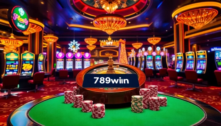 Experience the excitement of the 789win link with vibrant casino tables and glowing slot machines.