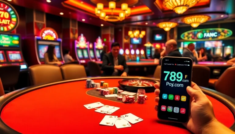 Experience the excitement of 789f com at a luxurious casino table with poker chips and cards.