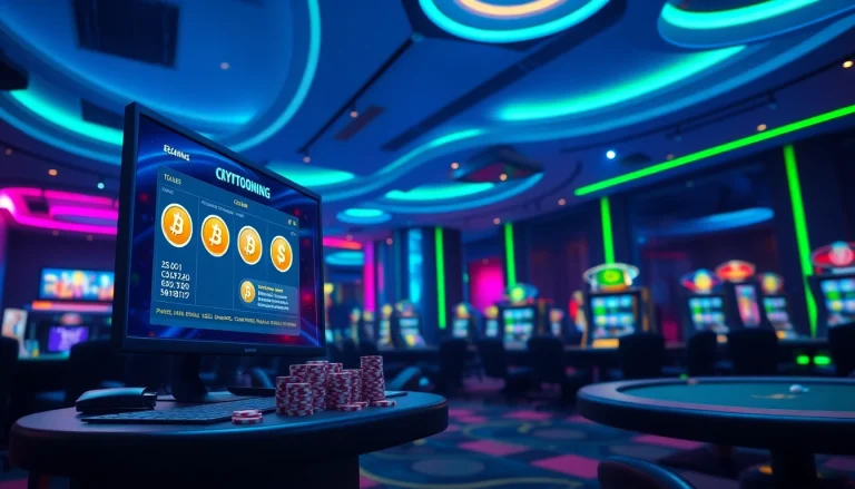 Vibrant depiction of meilleur casino en ligne crypto showcasing cryptocurrency options and digital gaming.