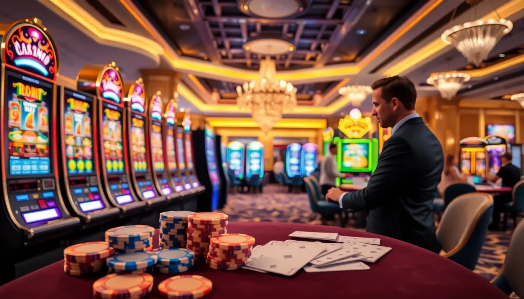 Jouez à des jeux captivants de casino en ligne avec des machines à sous colorées et un ambiance dynamique.