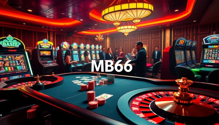Players enjoying a thrilling MB66 casino experience with dynamic games like poker, roulette, and slots.