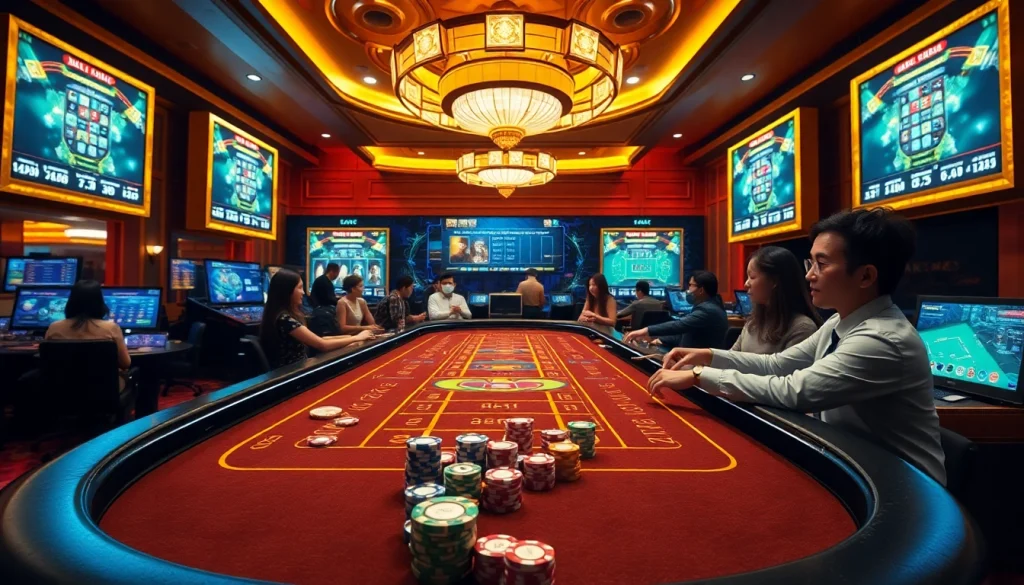 Engage in an exciting tài xỉu online game at a vibrant casino table with interactive features.