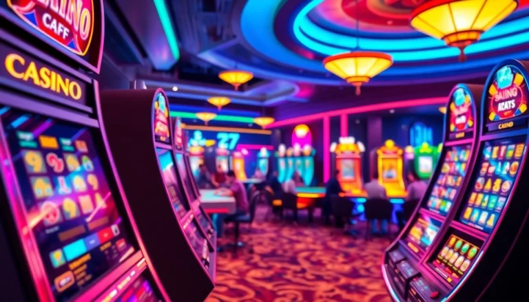 Jouer aux jeux variés dans un casino en ligne coloré avec une ambiance animée.