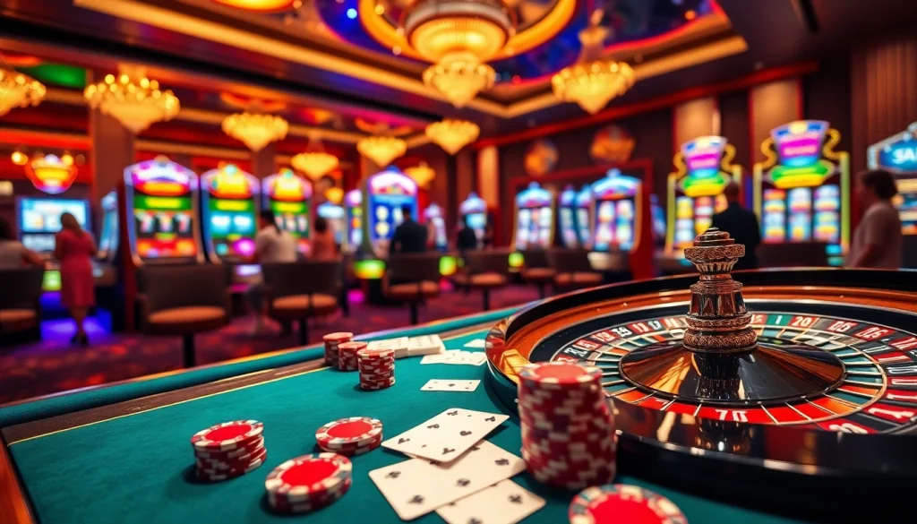 Experience the thrill of 28bet with an exciting casino scene showcasing poker chips and roulette wheels.
