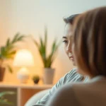 Counselor discussing depression symptoms with a client in a calm office setting.