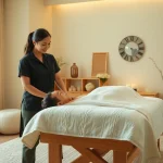 치료사와 고객이 함께 있는 동탄출장마사지 환경의 편안한 분위기.