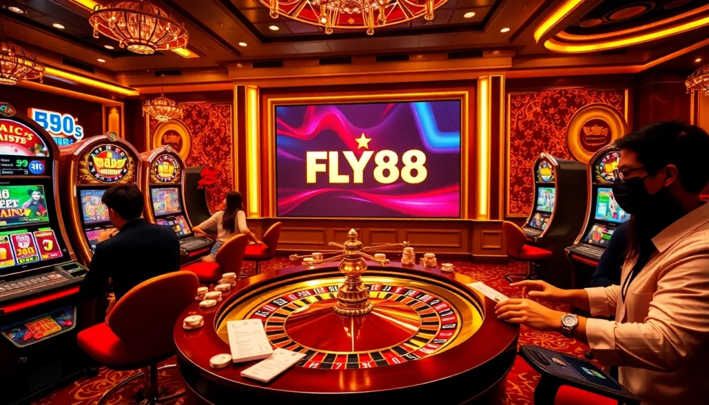 Excited players engaging in online casino games including đăng ký FLY88 for a thrilling experience.