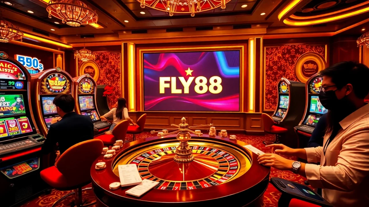 Excited players engaging in online casino games including đăng ký FLY88 for a thrilling experience.