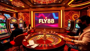 Excited players engaging in online casino games including đăng ký FLY88 for a thrilling experience.